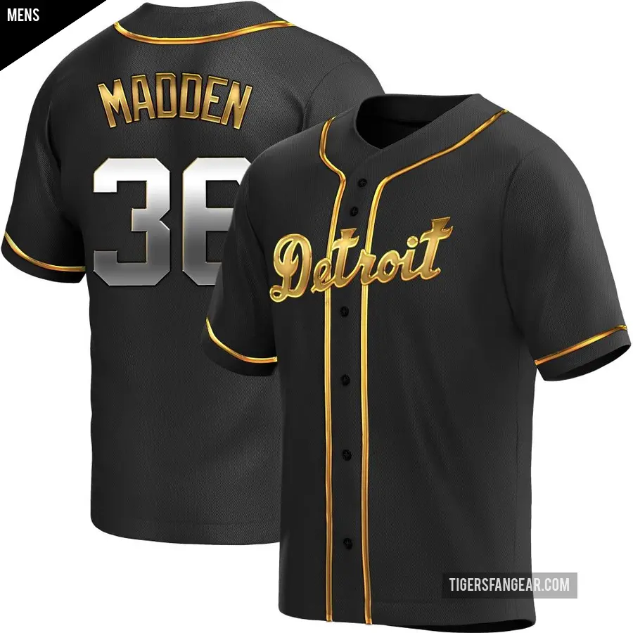 Men's Detroit Tigers ＃36 Ty Madden Replica Gold Black en Alternate Jersey