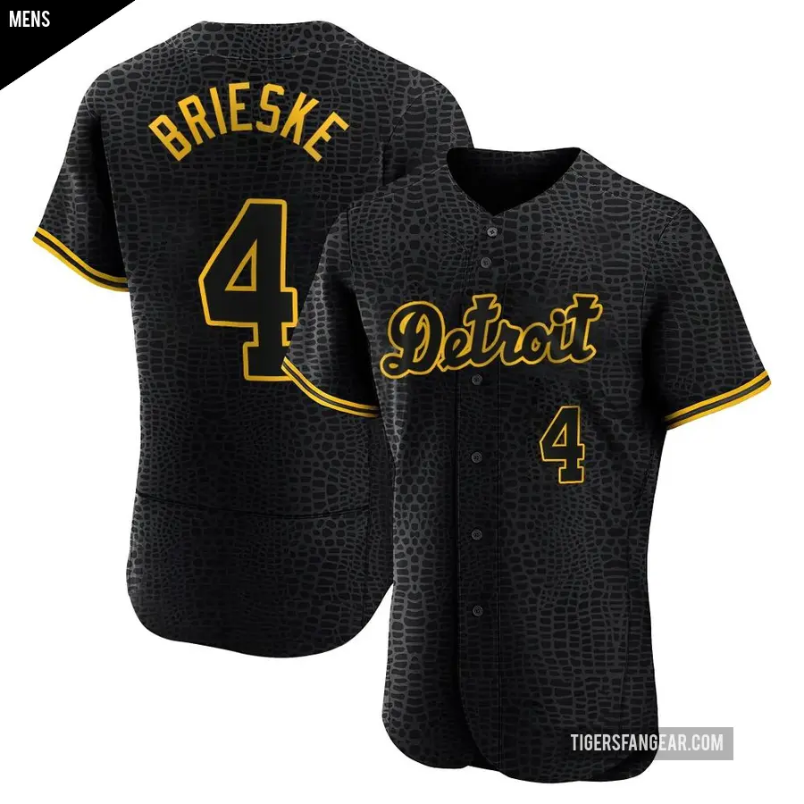 Men's Detroit Tigers ＃4 Beau Brieske Authentic Black Snake Skin City Jersey