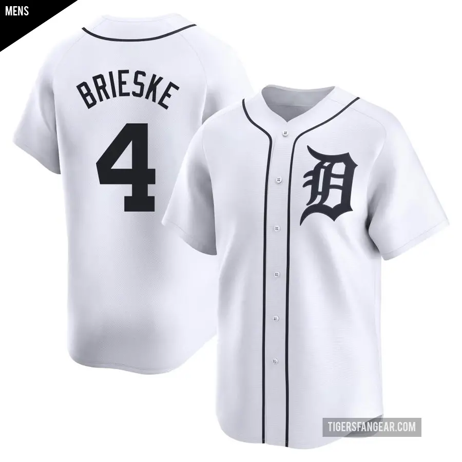 Men's Detroit Tigers ＃4 Beau Brieske Limited White Home Jersey