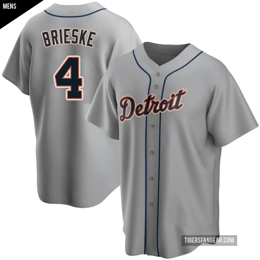 Men's Detroit Tigers ＃4 Beau Brieske Replica Gray Road Jersey