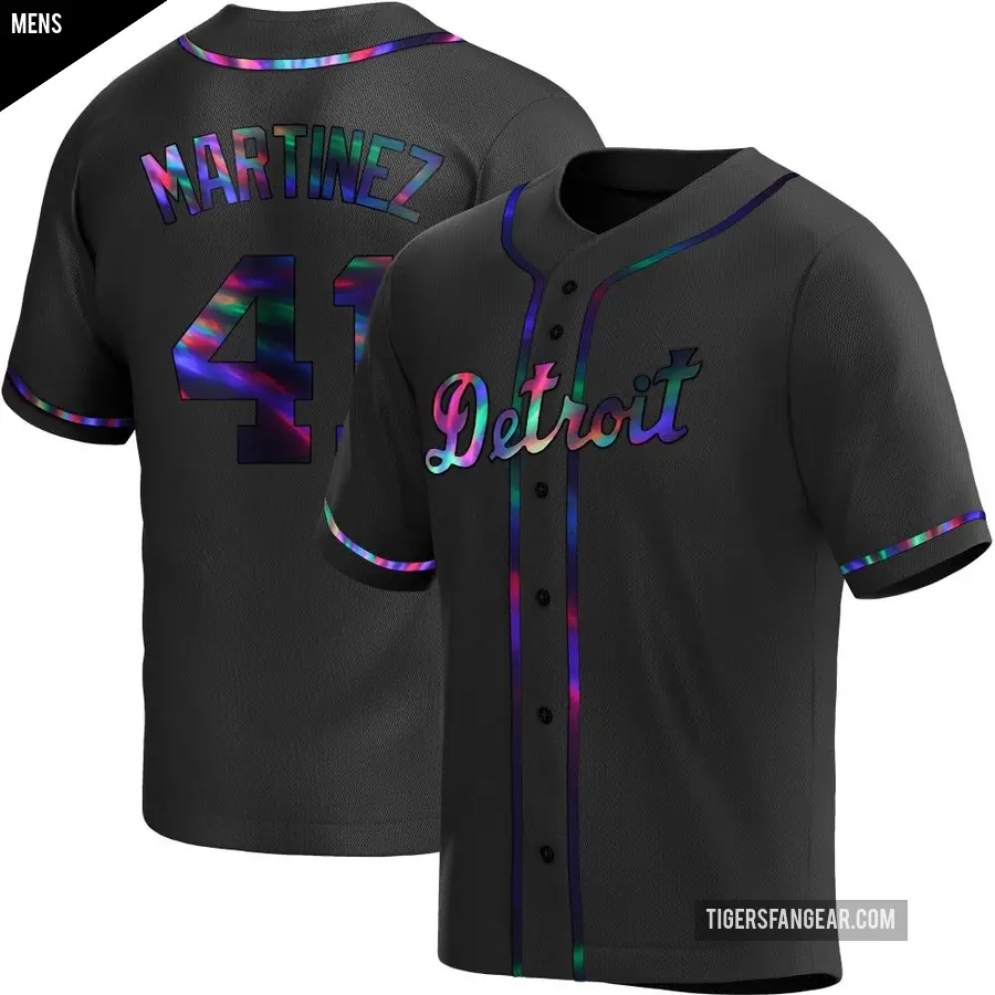 Men's Detroit Tigers ＃41 Victor Martinez Replica Black Holographic Alternate Jersey