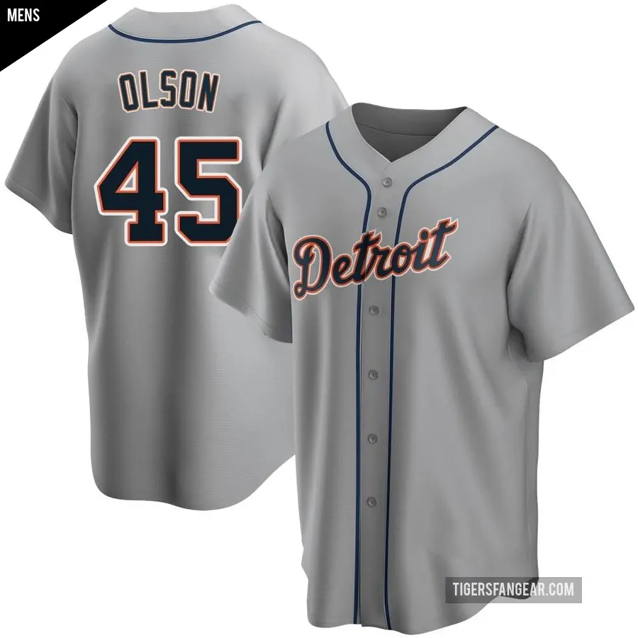 Men's Detroit Tigers ＃45 Reese Olson Replica Gray Road Jersey