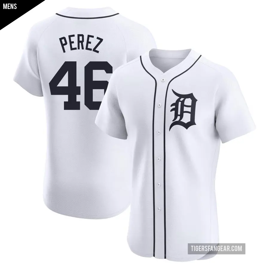 Men's Detroit Tigers ＃46 Wenceel Perez Elite White Home Jersey