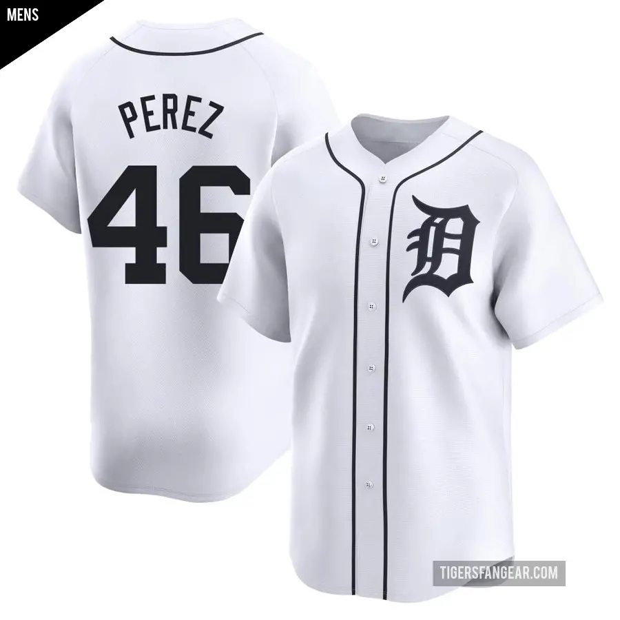 Men's Detroit Tigers ＃46 Wenceel Perez Limited White Home Jersey