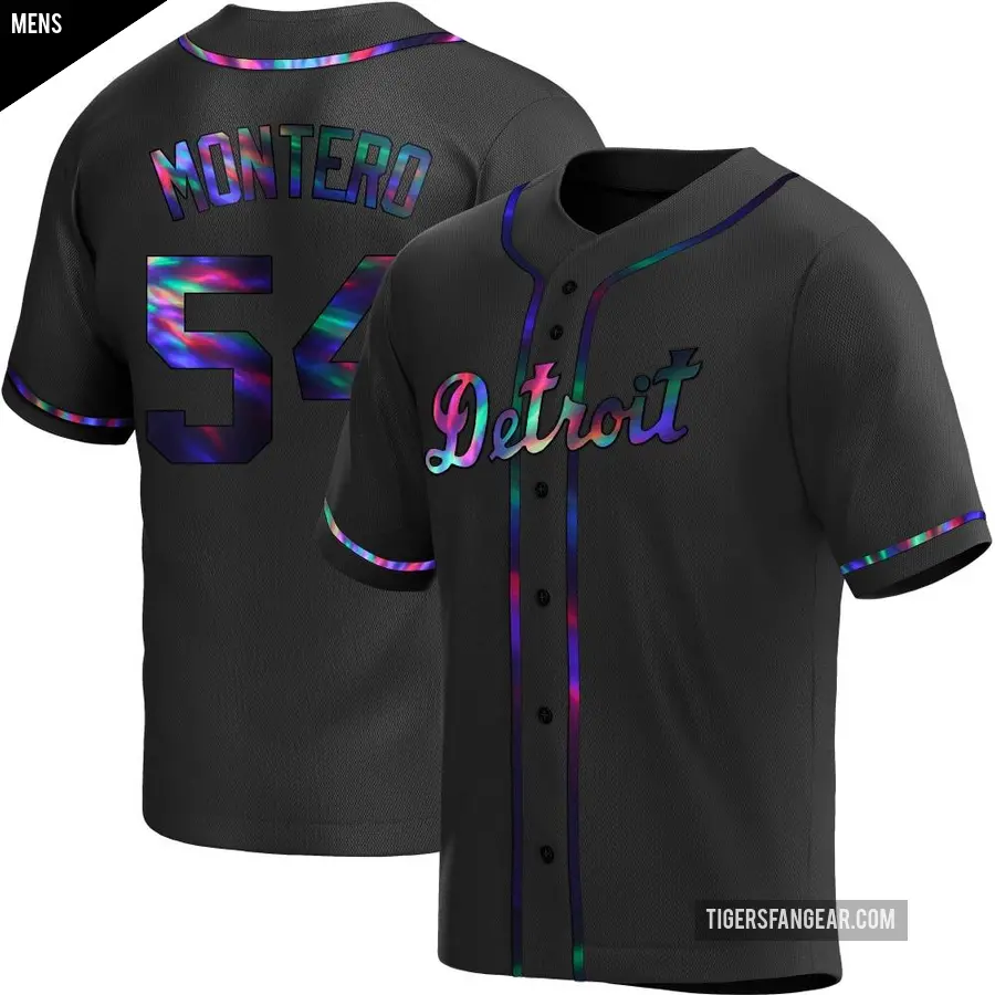 Men's Detroit Tigers ＃54 Keider Montero Replica Black Holographic Alternate Jersey