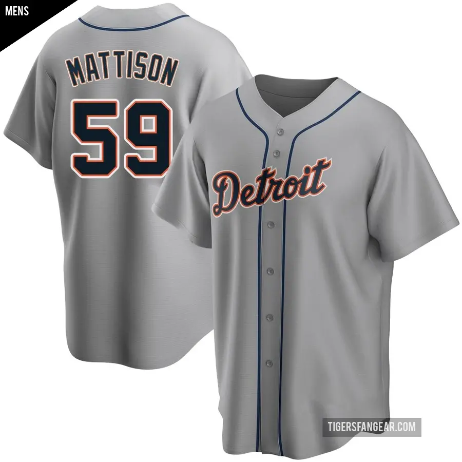 Men's Detroit Tigers ＃59 Tyler Mattison Replica Gray Road Jersey