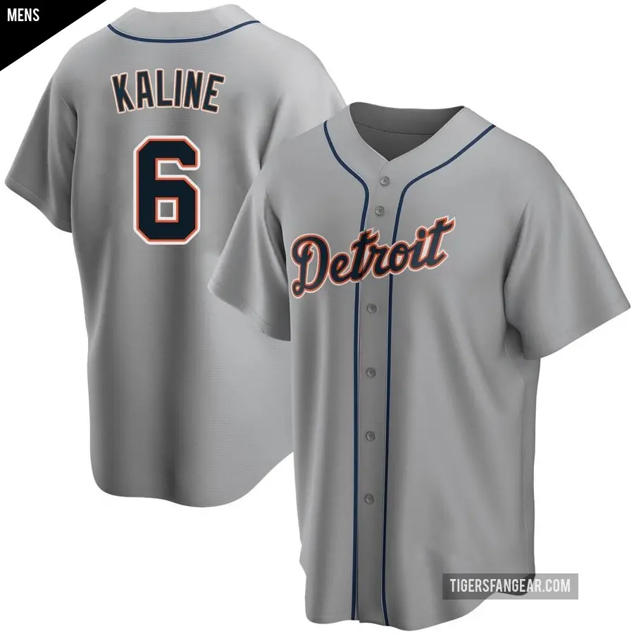 Men's Detroit Tigers ＃6 Al Kaline Replica Gray Road Jersey