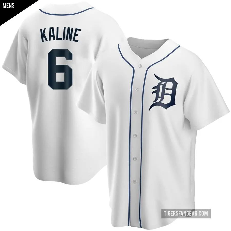 Men's Detroit Tigers ＃6 Al Kaline Replica White Home Jersey