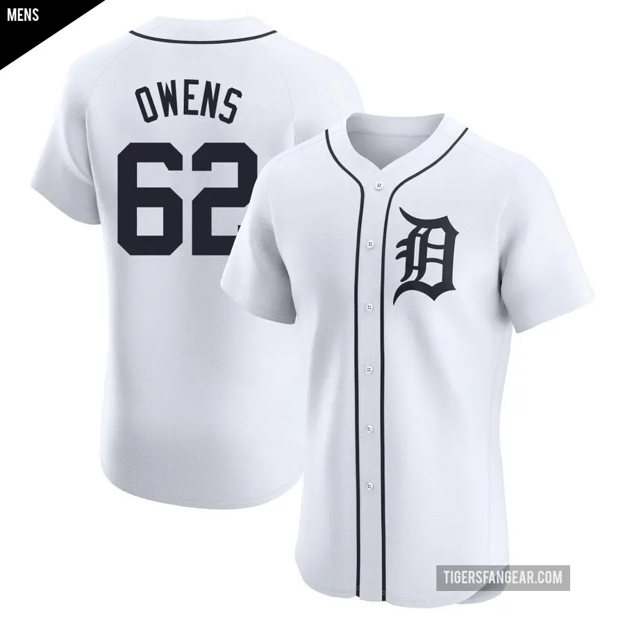 Men's Detroit Tigers ＃62 Tyler Owens Elite White Home Jersey