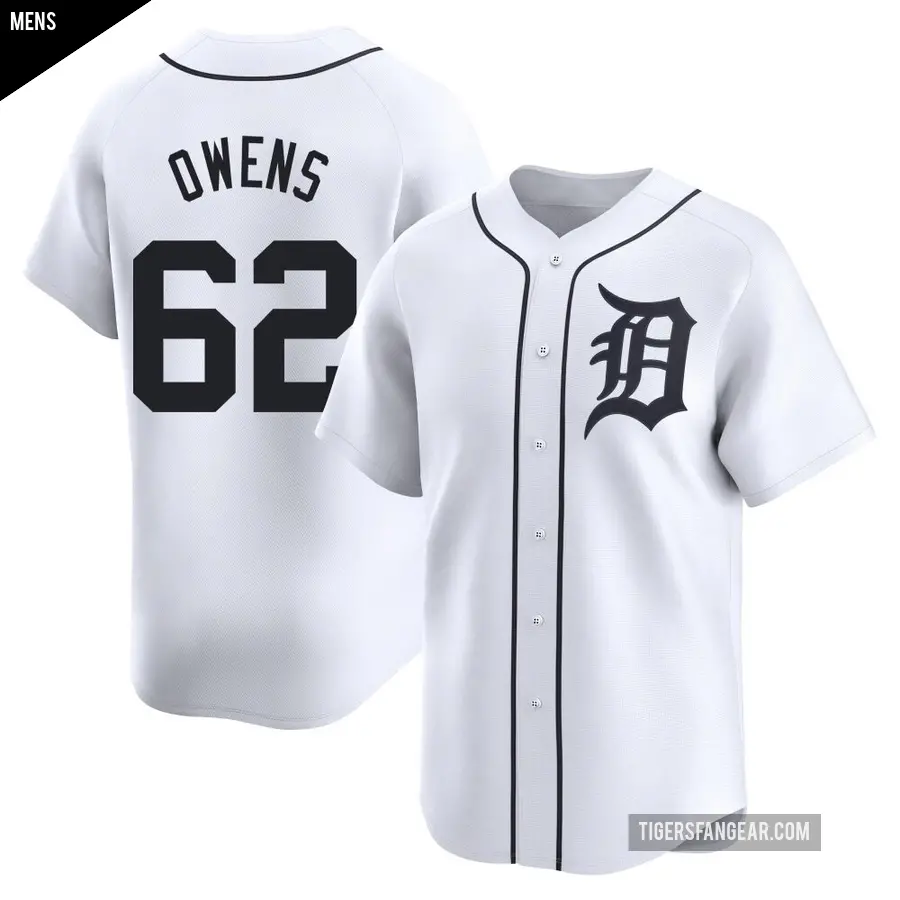 Men's Detroit Tigers ＃62 Tyler Owens Limited White Home Jersey