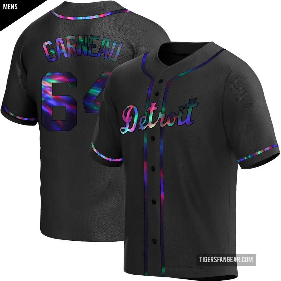 Men's Detroit Tigers ＃64 Dustin Garneau Replica Black Holographic Alternate Jersey