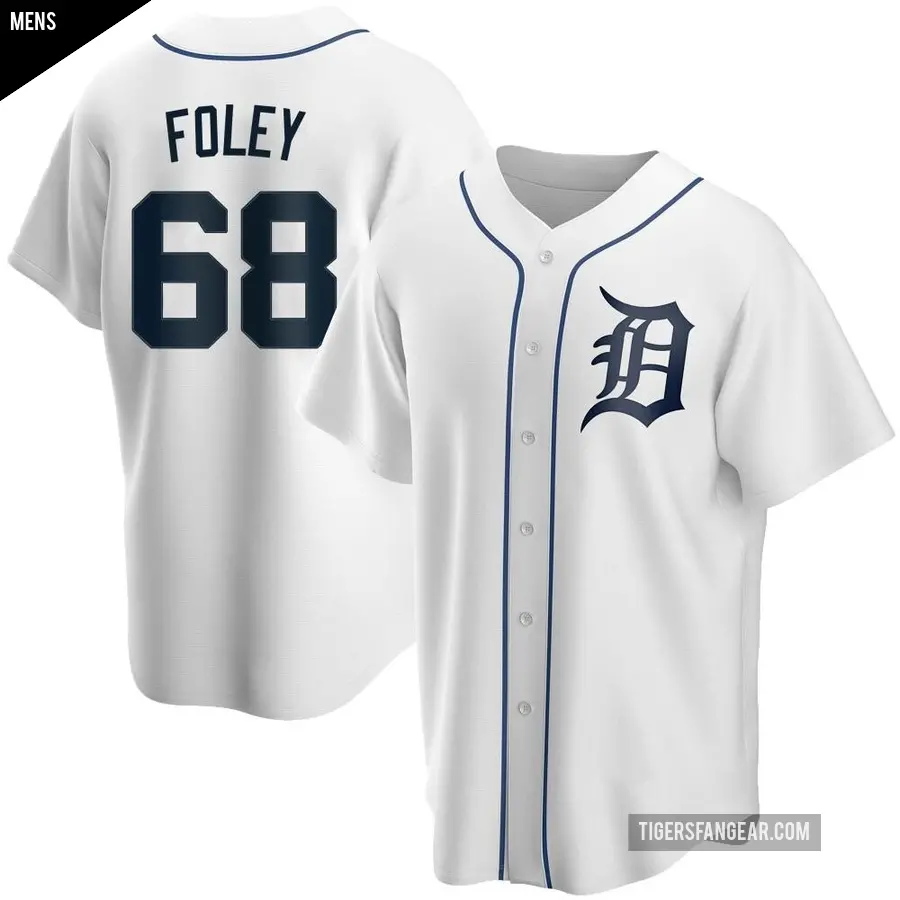 Men's Detroit Tigers ＃68 Jason Foley Replica White Home Jersey