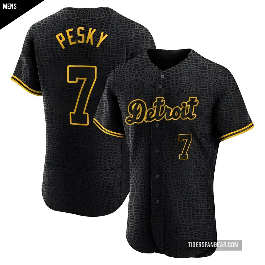 Men's Detroit Tigers ＃7 Johnny Pesky Authentic Black Snake Skin City Jersey