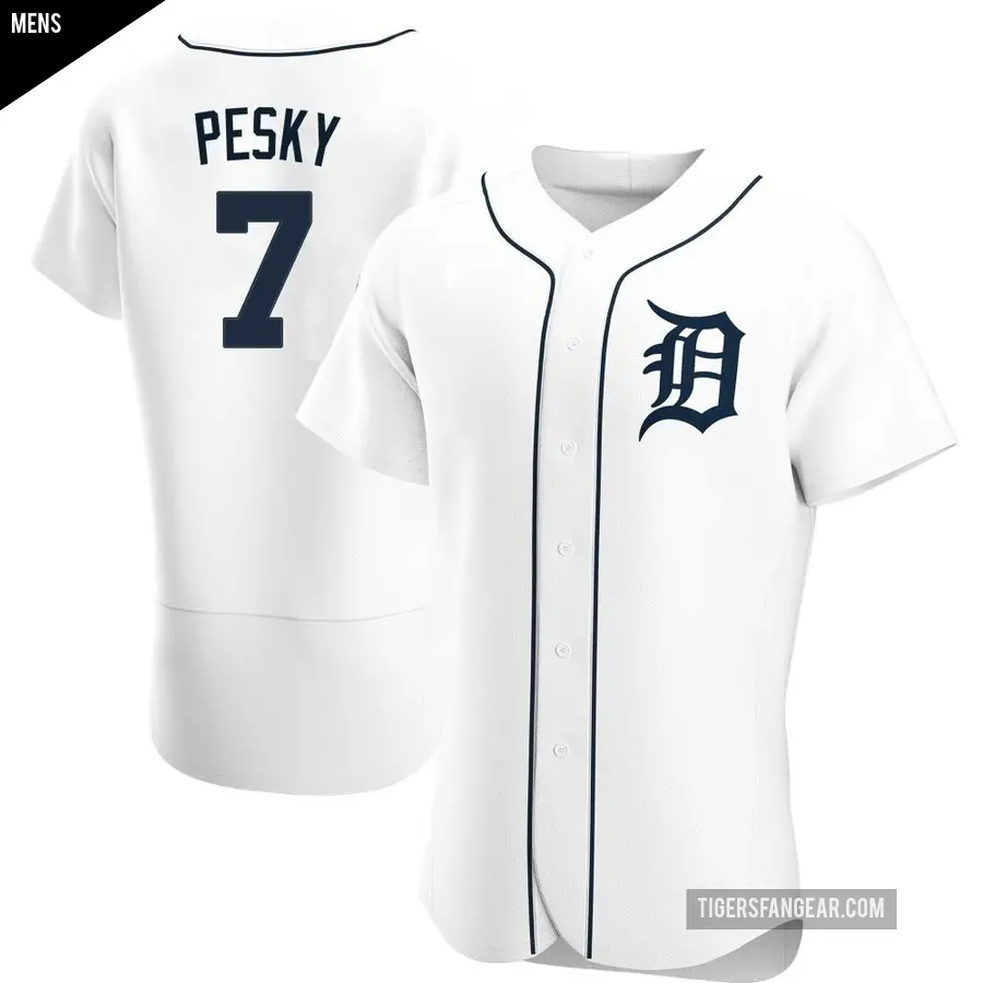 Men's Detroit Tigers ＃7 Johnny Pesky Authentic White Home Jersey