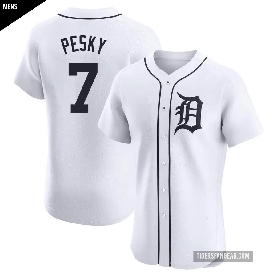 Men's Detroit Tigers ＃7 Johnny Pesky Elite White Home Jersey