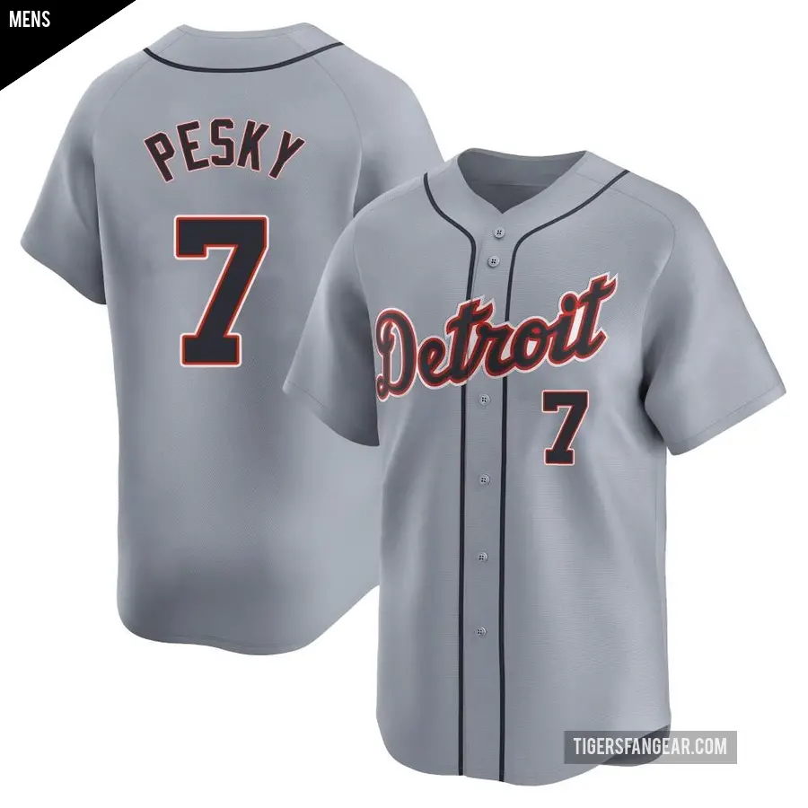 Men's Detroit Tigers ＃7 Johnny Pesky Limited Gray Road Jersey