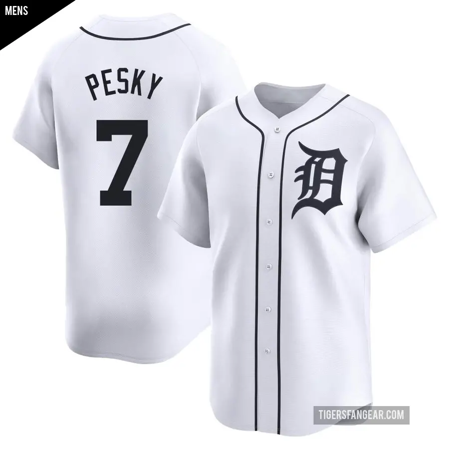 Men's Detroit Tigers ＃7 Johnny Pesky Limited White Home Jersey