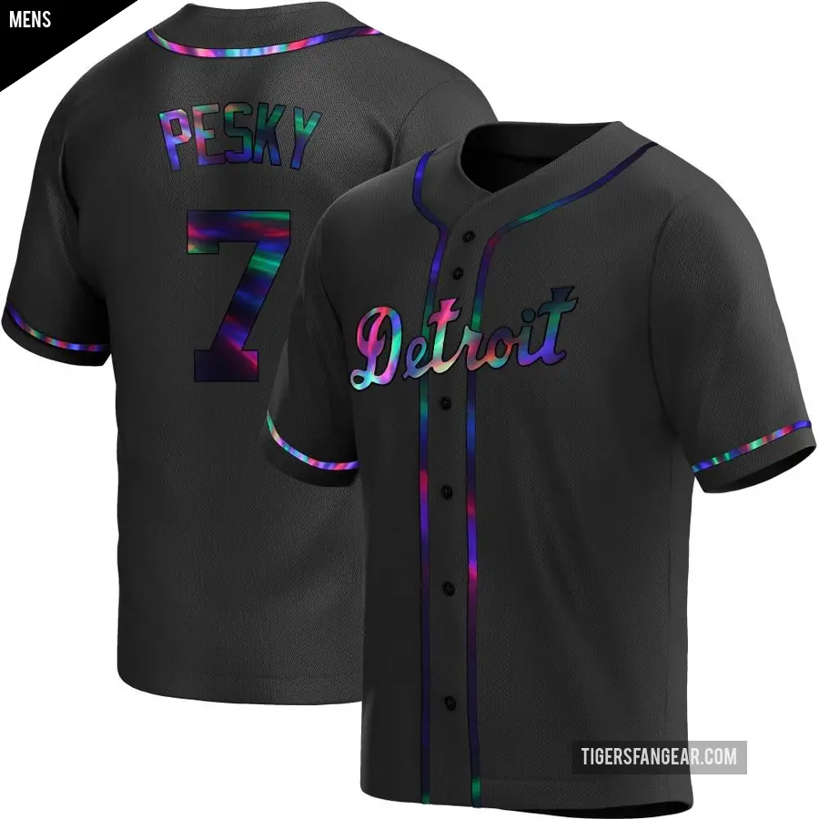 Men's Detroit Tigers ＃7 Johnny Pesky Replica Black Holographic Alternate Jersey