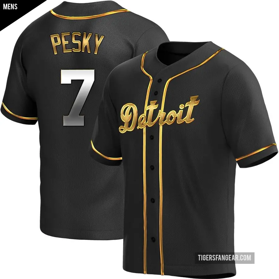 Men's Detroit Tigers ＃7 Johnny Pesky Replica Gold Black en Alternate Jersey