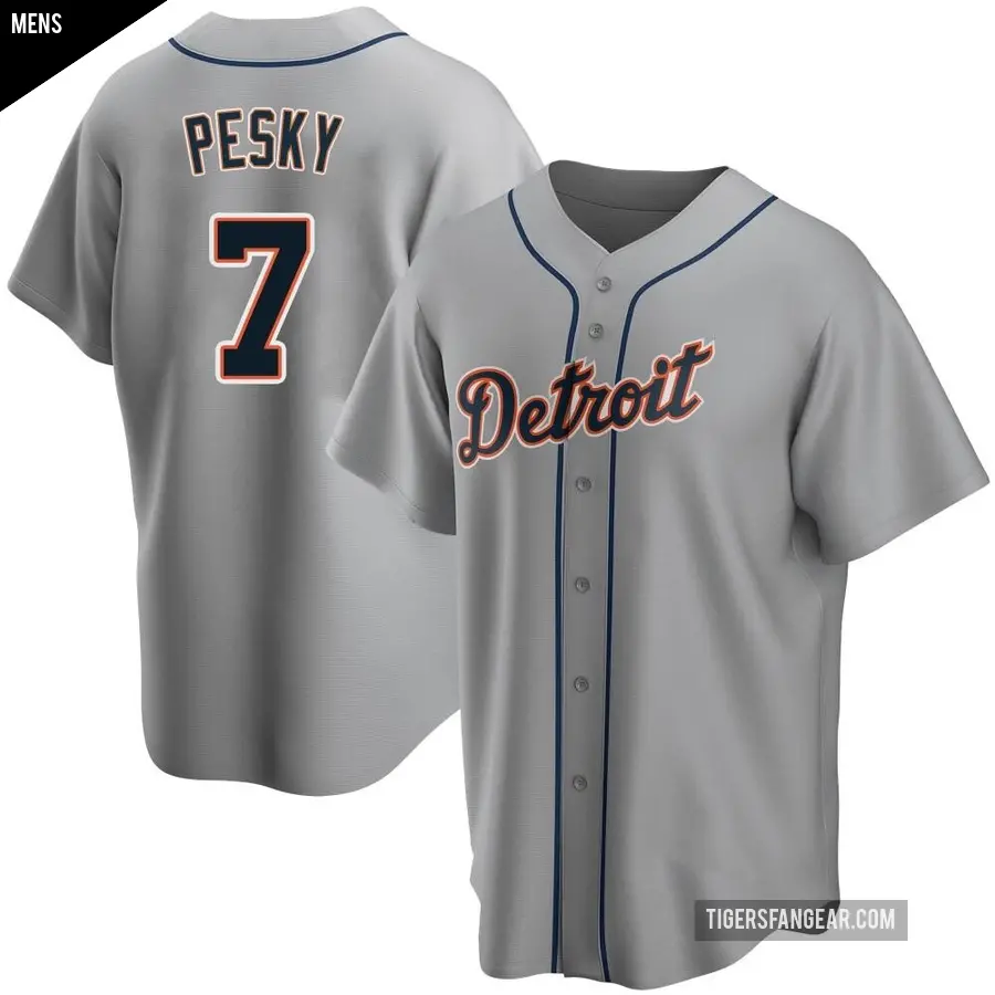 Men's Detroit Tigers ＃7 Johnny Pesky Replica Gray Road Jersey