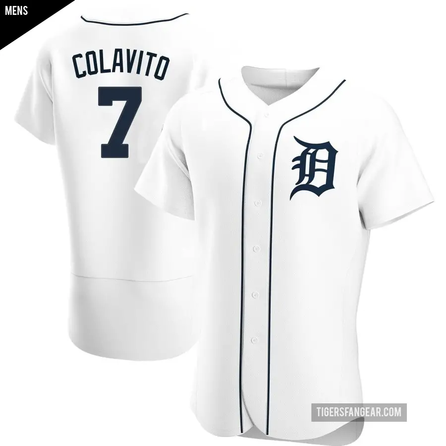 Men's Detroit Tigers ＃7 Rocky Colavito Authentic White Home Jersey