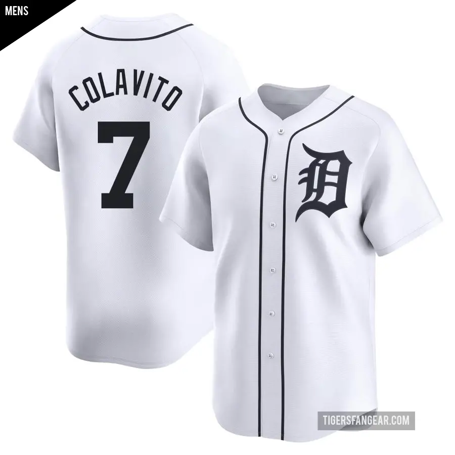 Men's Detroit Tigers ＃7 Rocky Colavito Limited White Home Jersey