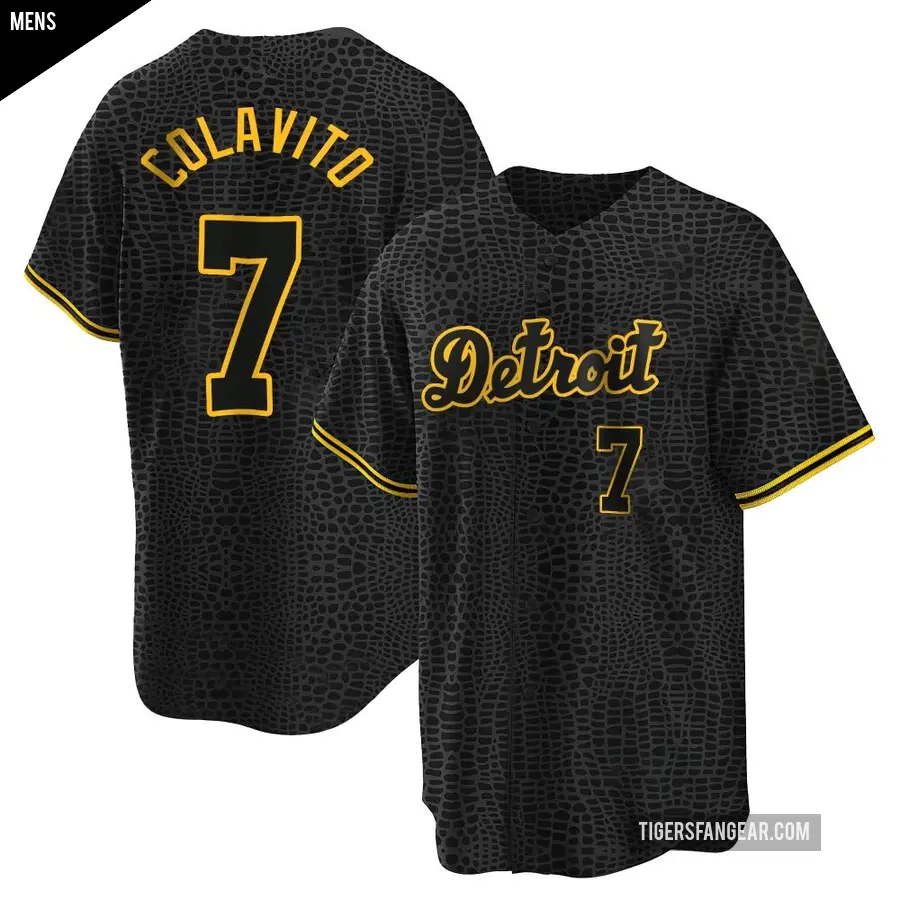 Men's Detroit Tigers ＃7 Rocky Colavito Replica Black Snake Skin City Jersey