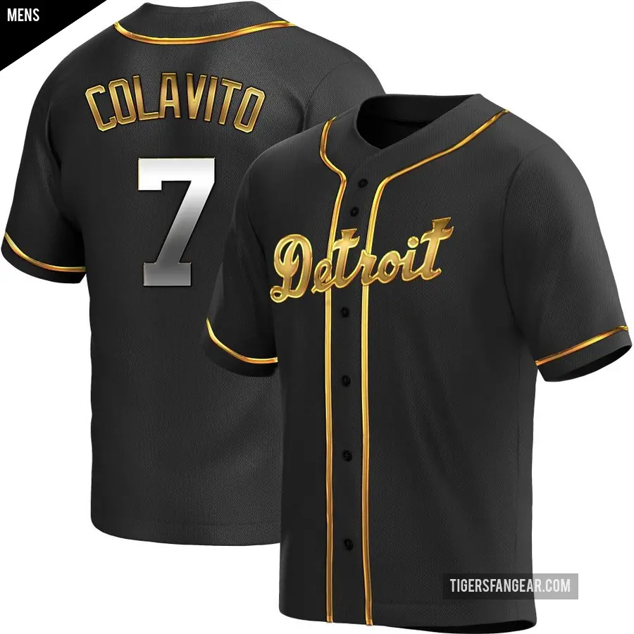 Men's Detroit Tigers ＃7 Rocky Colavito Replica Gold Black en Alternate Jersey