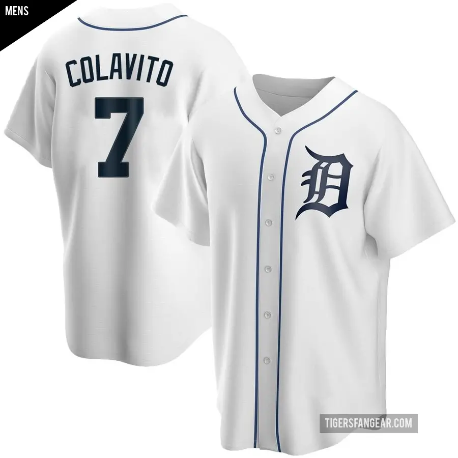 Men's Detroit Tigers ＃7 Rocky Colavito Replica White Home Jersey