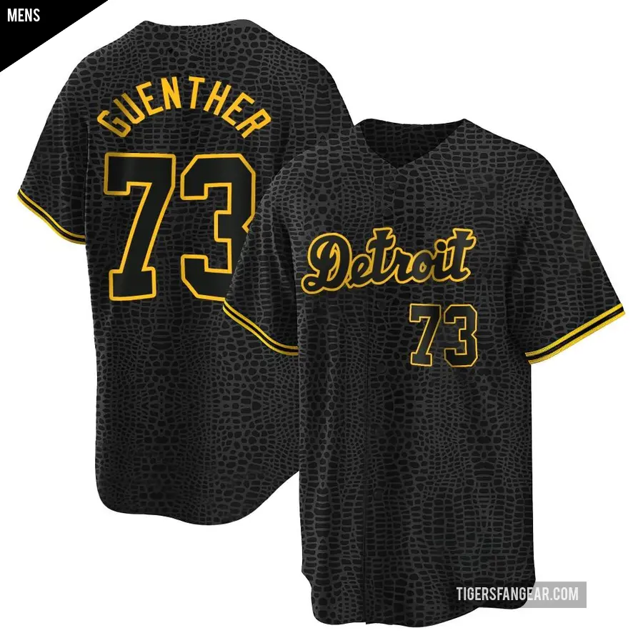 Men's Detroit Tigers ＃73 Sean Guenther Replica Black Snake Skin City Jersey