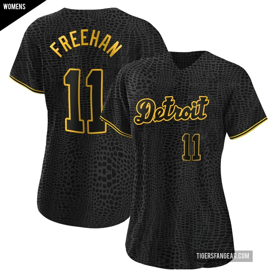 Women's Detroit Tigers ＃11 Bill Freehan Authentic Black Snake Skin City Jersey