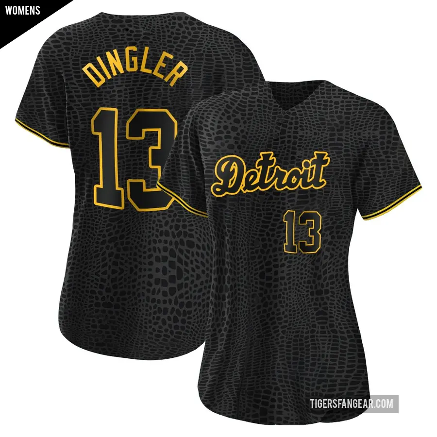 Women's Detroit Tigers ＃13 Dillon Dingler Authentic Black Snake Skin City Jersey