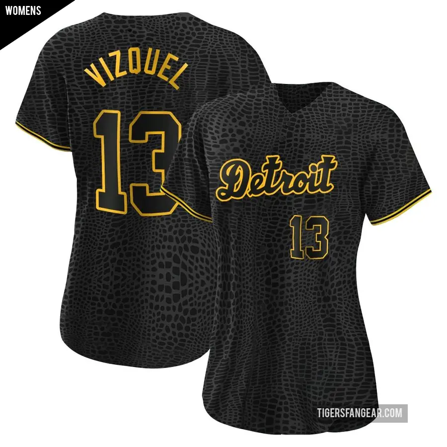 Women's Detroit Tigers ＃13 Omar Vizquel Authentic Black Snake Skin City Jersey