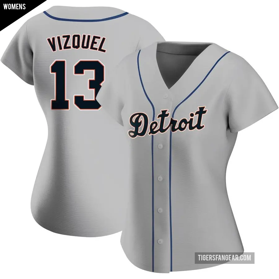 Women's Detroit Tigers ＃13 Omar Vizquel Authentic Gray Road Jersey