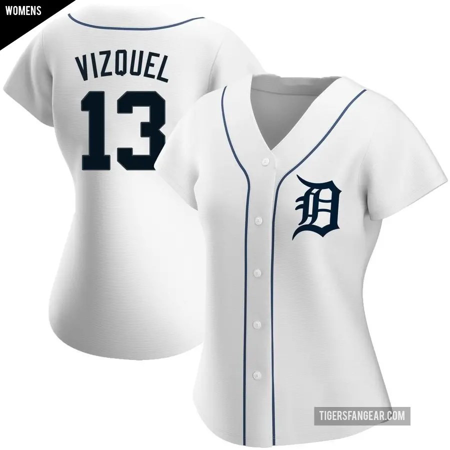 Women's Detroit Tigers ＃13 Omar Vizquel Authentic White Home Jersey