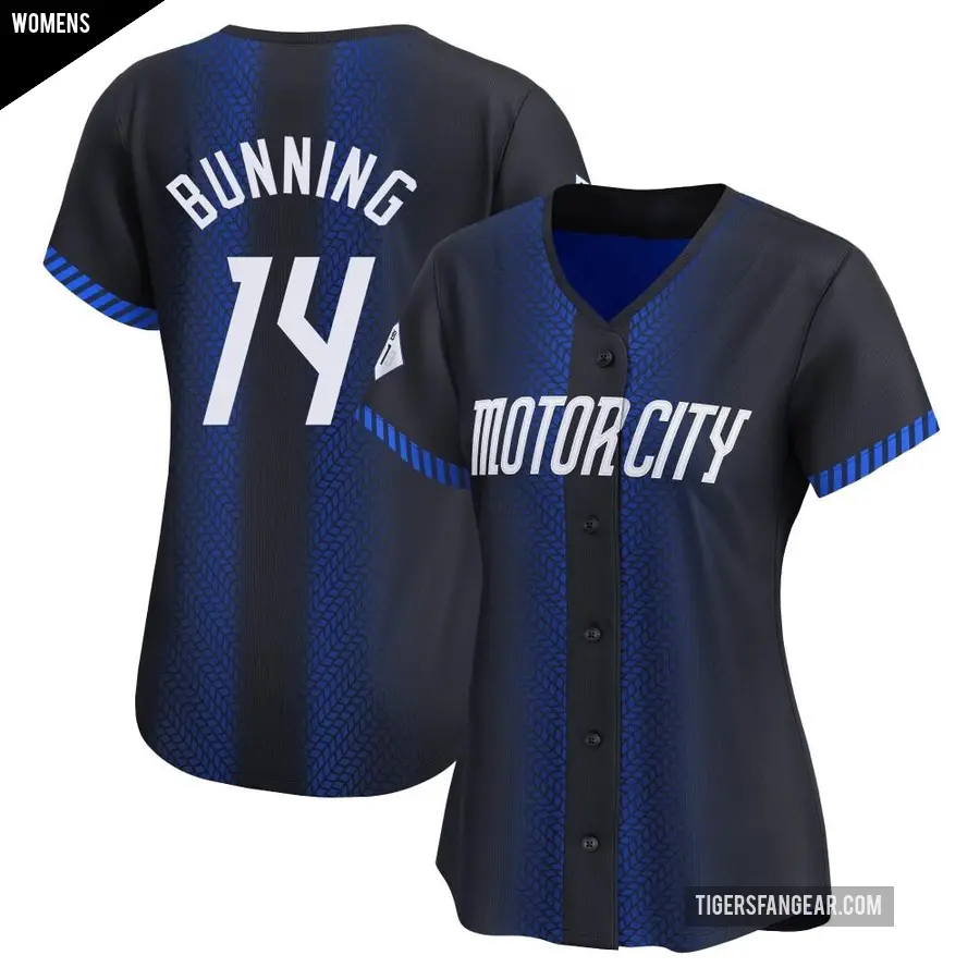 Women's Detroit Tigers ＃14 Jim Bunning Limited Blue 2024 City Connect Jersey