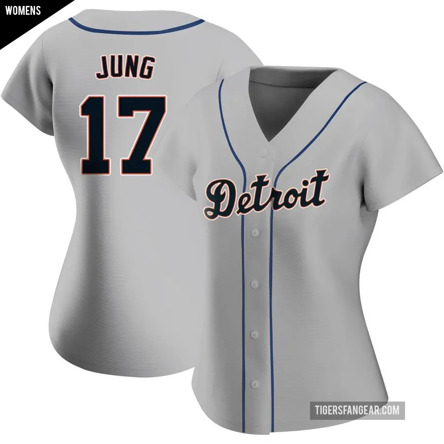 Women's Detroit Tigers ＃17 Jace Jung Authentic Gray Road Jersey