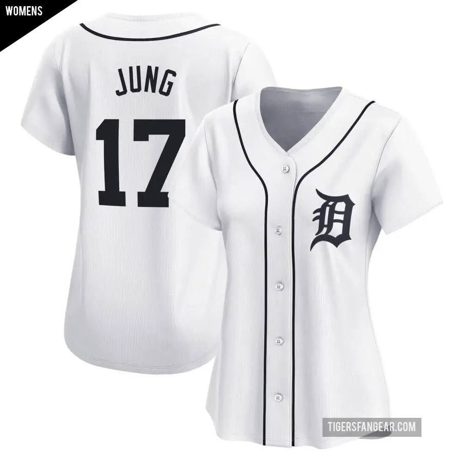 Women's Detroit Tigers ＃17 Jace Jung Limited White Home Jersey