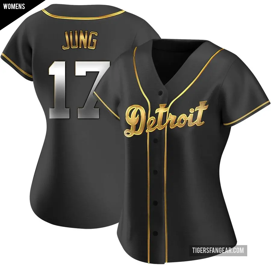 Women's Detroit Tigers ＃17 Jace Jung Replica Gold Black en Alternate Jersey