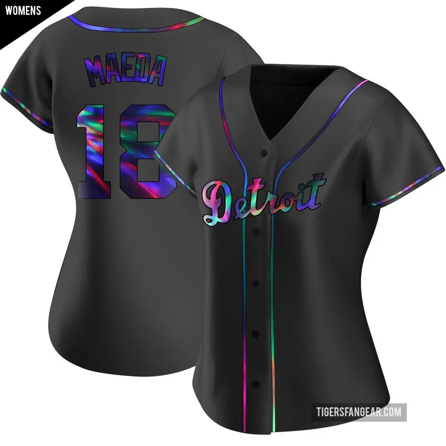 Women's Detroit Tigers ＃18 Kenta Maeda Replica Black Holographic Alternate Jersey