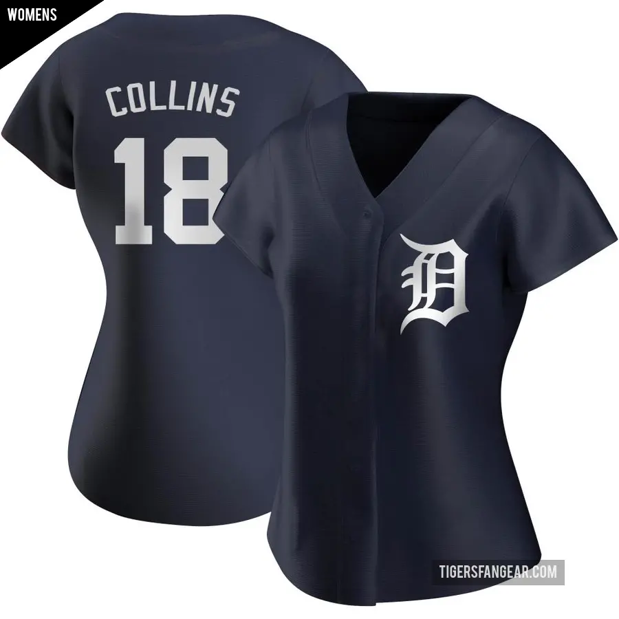 Women's Detroit Tigers ＃18 Tyler Collins Authentic Navy Alternate Jersey