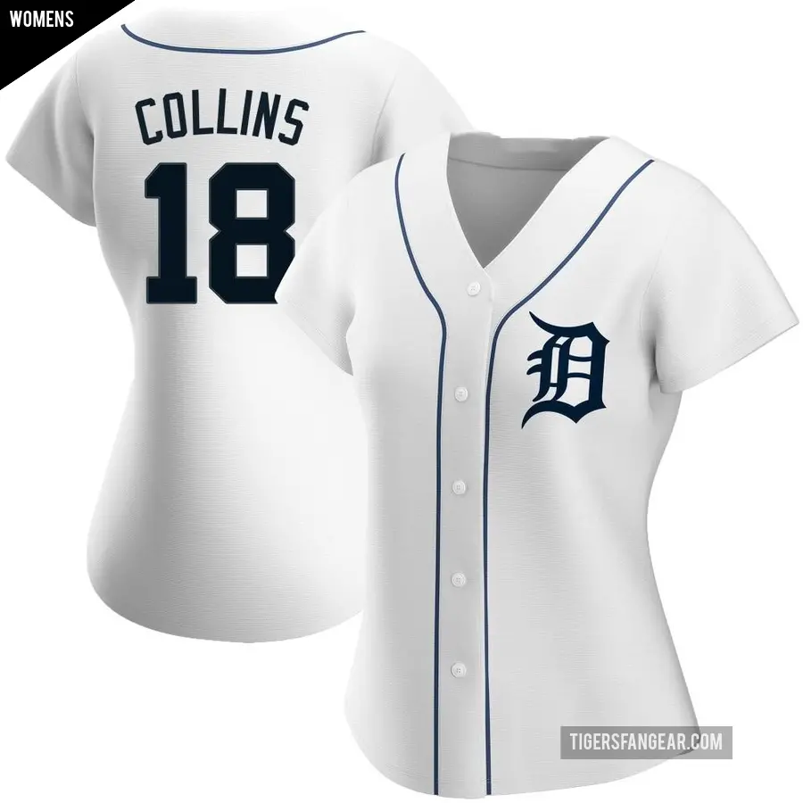 Women's Detroit Tigers ＃18 Tyler Collins Replica White Home Jersey