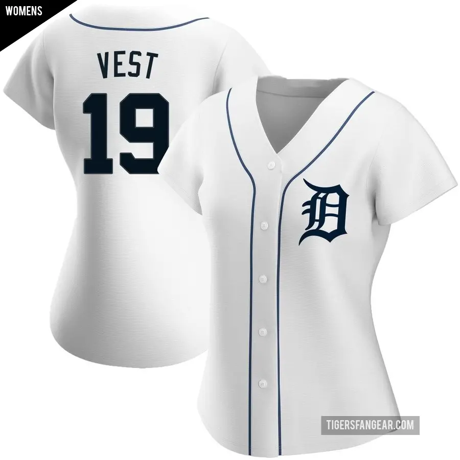 Women's Detroit Tigers ＃19 Will Vest Authentic White Home Jersey