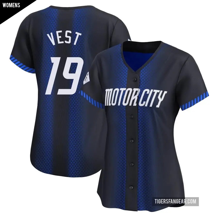 Women's Detroit Tigers ＃19 Will Vest Limited Blue 2024 City Connect Jersey