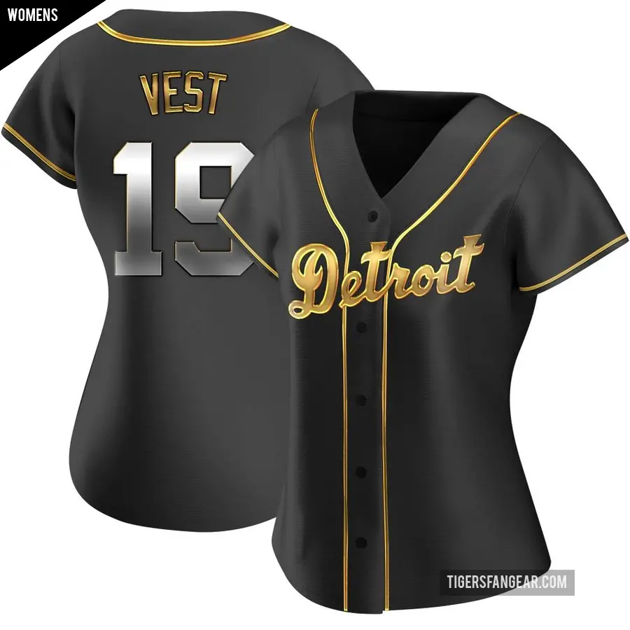 Women's Detroit Tigers ＃19 Will Vest Replica Gold Black en Alternate Jersey