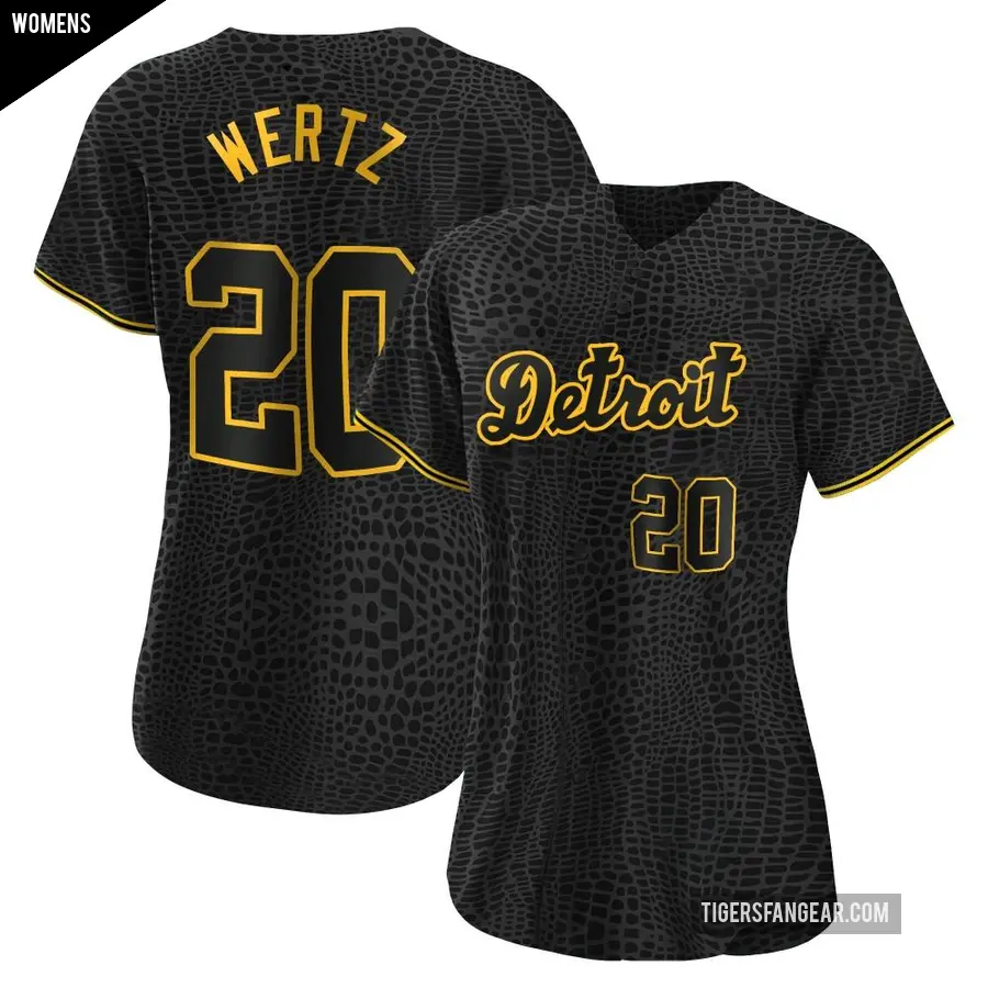 Women's Detroit Tigers ＃20 Vic Wertz Authentic Black Snake Skin City Jersey