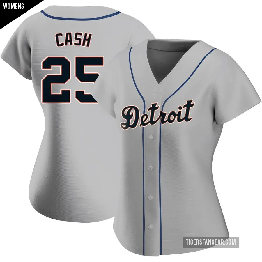 Women's Detroit Tigers ＃25 Norm Cash Authentic Gray Road Jersey