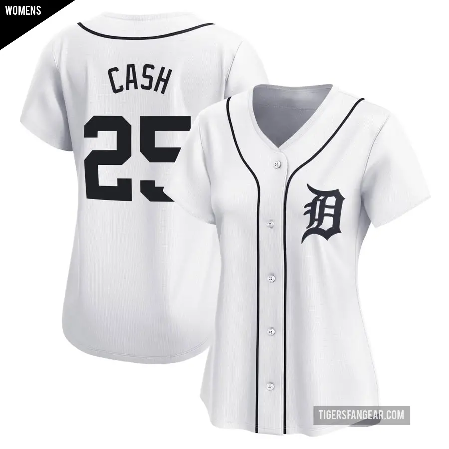 Women's Detroit Tigers ＃25 Norm Cash Limited White Home Jersey