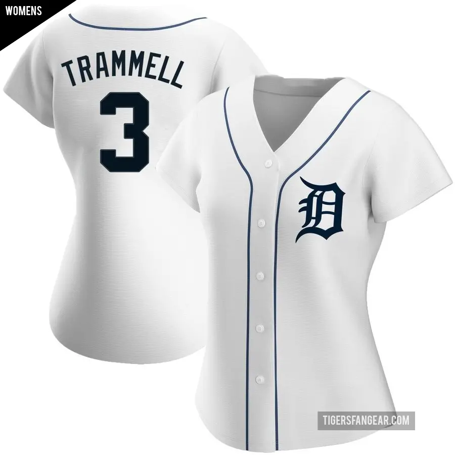 Women's Detroit Tigers ＃3 Alan Trammell Authentic White Home Jersey