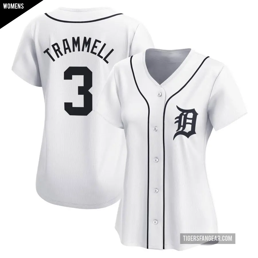 Women's Detroit Tigers ＃3 Alan Trammell Limited White Home Jersey